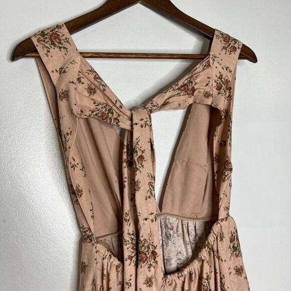 House of Harlow 1960 XS Floral Linen Maxi Dress TieStrap Tiered Cottagecore Boho - Picture 7 of 10